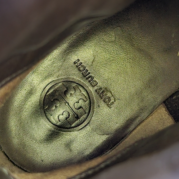 Tory Burch Chrystie genuine leather brown buckle moto boots chunky heel size 8.5 - Picture 9 of 11